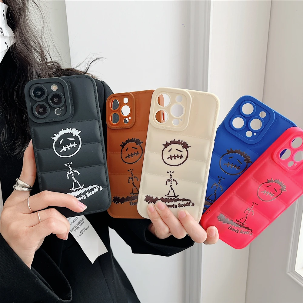 

Silicone Down Jackets Puffer hip hop Label Phone Case For iPhone 14 Pro Max 13 12 11 X XS XR 7 8 Plus Cute CactusJack Tag Cover