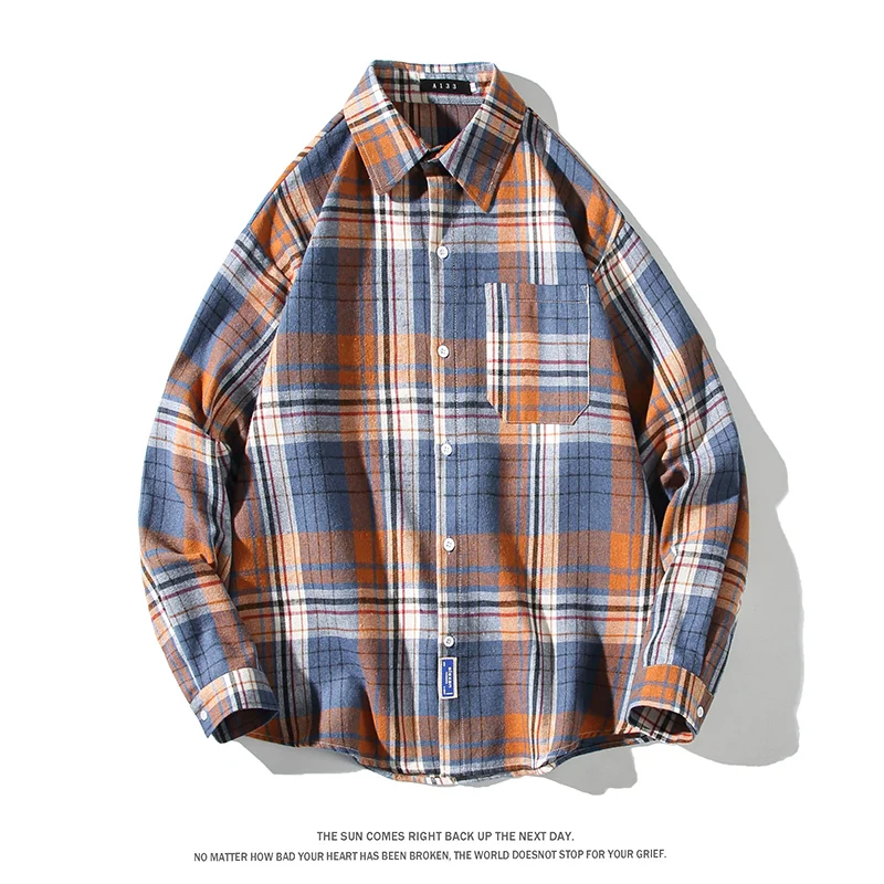 

Уличная одежда, мужские рубашки в клетку, повседневные винтажные свободные рубашки с длинным рукавом