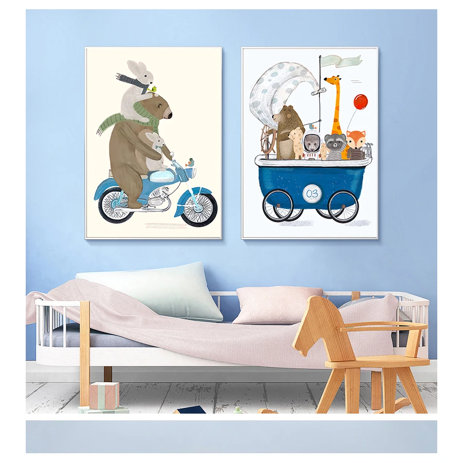 

Tree Sea Animals Wall Art Canvas Painting Nordic Posters And Prints Wall Pictures Kids Room Decor Cute Bear Fox Giraffe Raccoon
