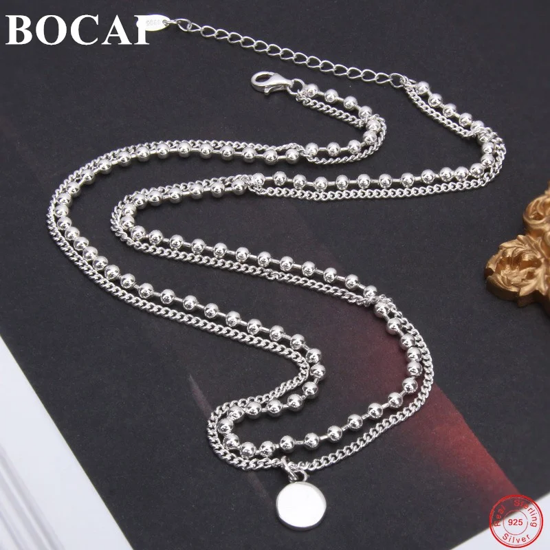 

BOCAI S925 Sterling Silver Necklace 2022 Popular Double Deck Beads Horsewhip Chain Pure Argentum Neck Jewelry for Women Lovers