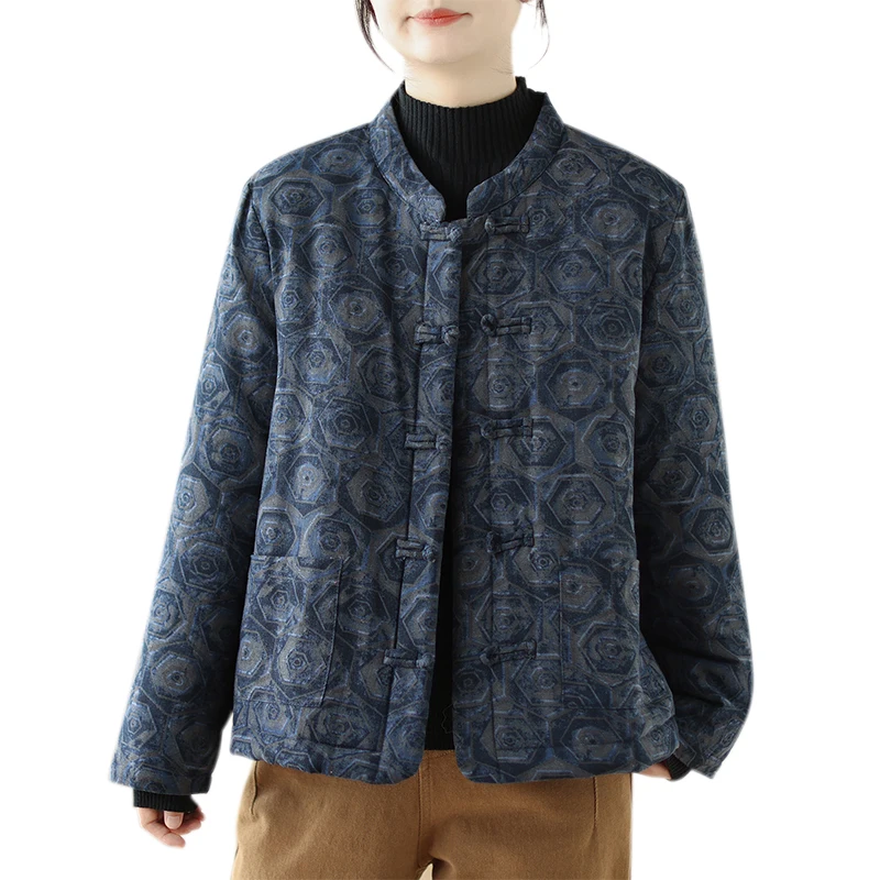 Этническая куртка на хлопковой подкладке для женщин зимняя утолщенная в