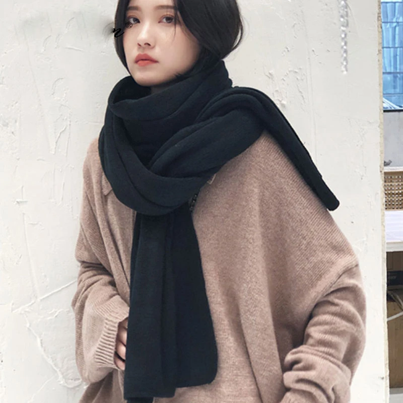 

Thick Warm Scarf For Women Pure Color Ladies Imitation Cashmere Black Scarf Female Winter To Increase Ahawl Shawl Scarves 2022