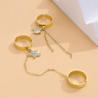 new trendy punk rings for women adjustable open rings 3pcs set rings inlay rhinestone stars pendant and chain decorative ring