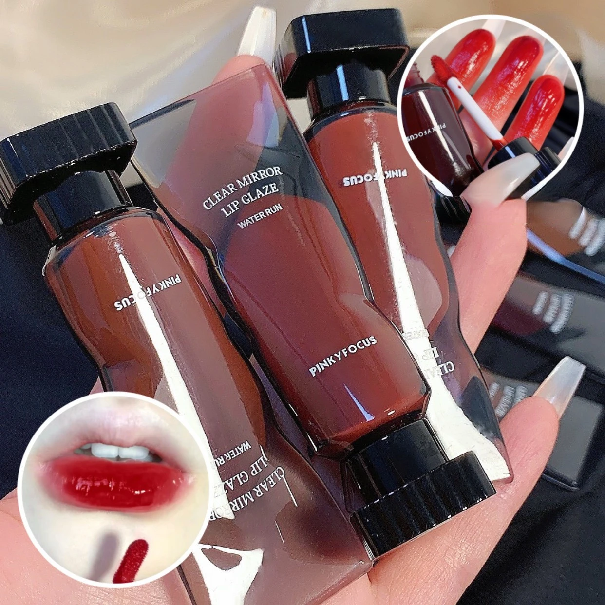 

Black Mirror Water Lip Glaze High Gloss Moisturizing Red Lip Tint Lipstick Makeup Non-Stick Cup Long-lasting Waterproof Lip Glos