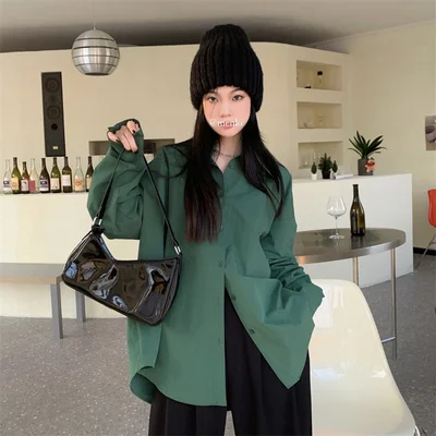 

Women Pure Cotton Oversize Shirts 2022 Spring Casual Tops Basics Single Breasted Blouse Female Lapel Collar Full Sleeve shirt