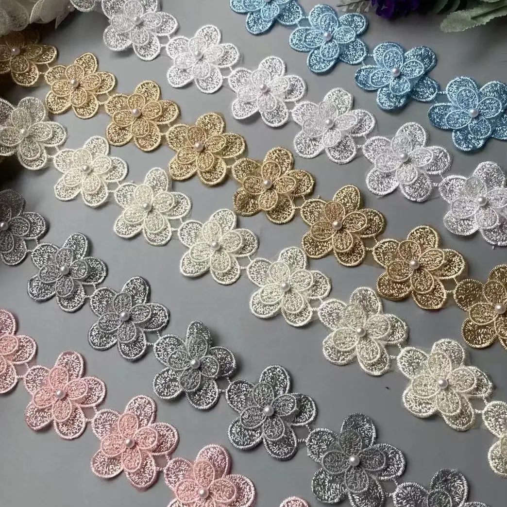 

12X Soluble White Polyester Pearl Flower Embroidered Lace Trim Ribbon Fabric Sewing Supplies Craft Decor, DIY Handmade Materials
