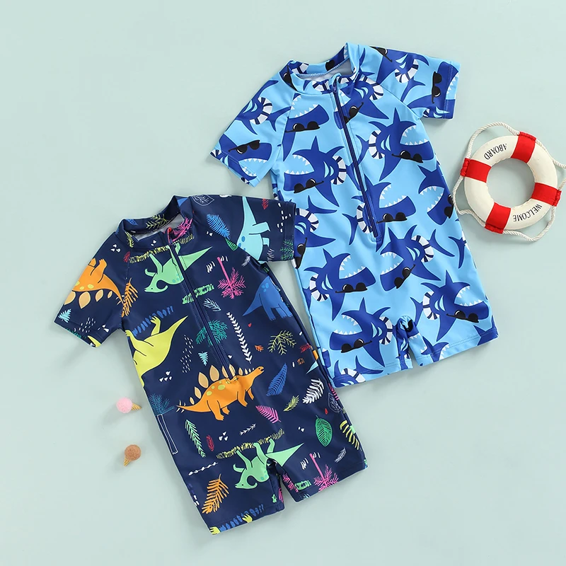 

Summer Toddler Boys Swimsuit Short Sleeve Cartoon Animal Sun Protection Bathing Suit Swimming Clothing