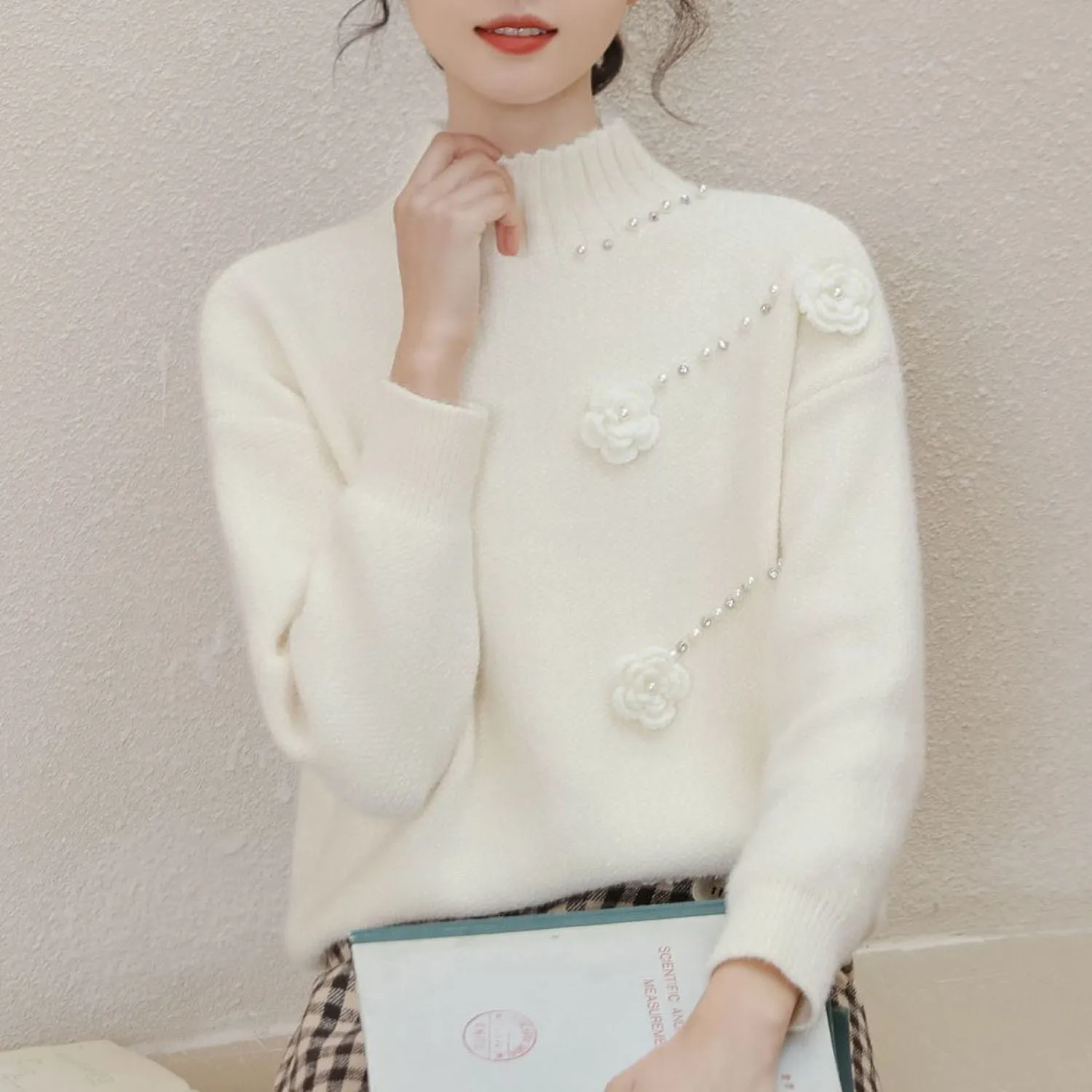 Женский однотонный пуловер из норкового флиса