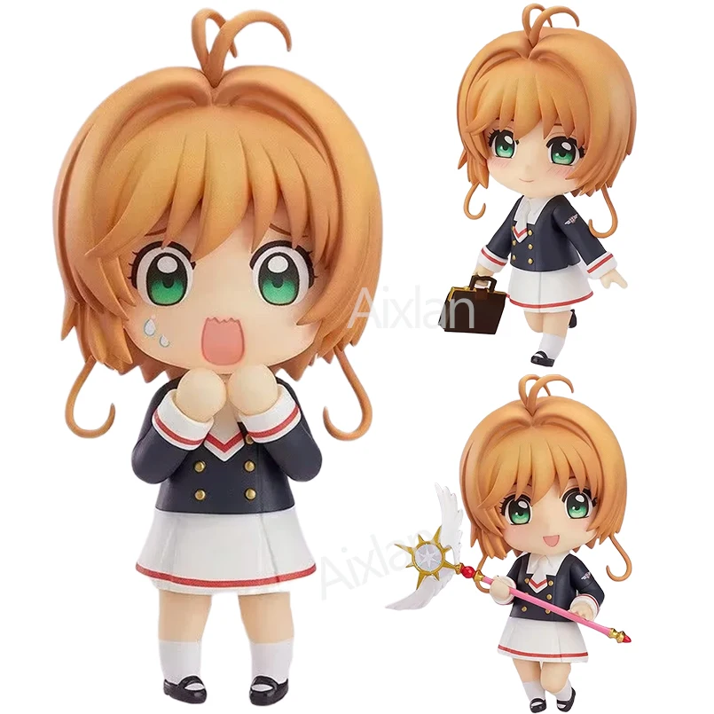 

10cm Q Version Sakura Card Captor Figura Kinomoto Sakura wig Cartera Figure Li Syaoran Kinomoto Sakura PVC Action Figure Toys