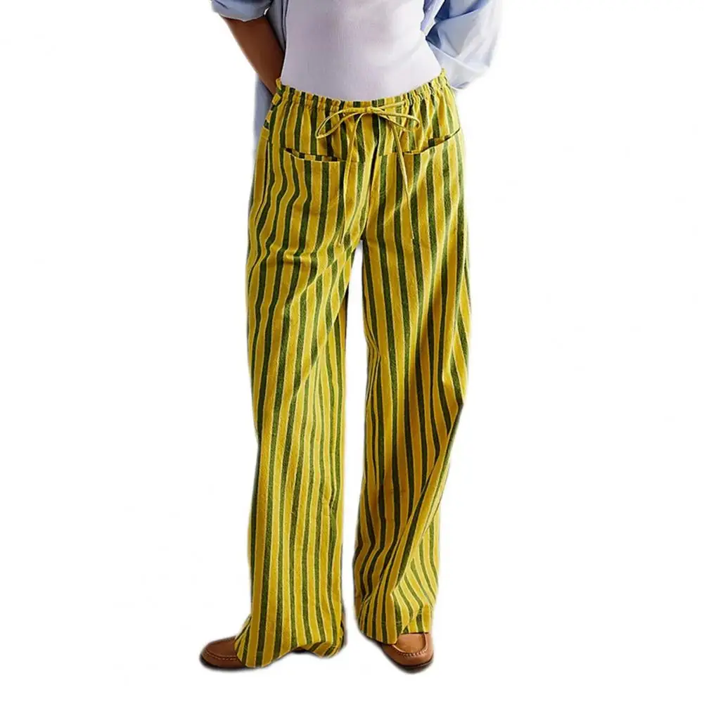 Брюки женские с вертикальными полосками и широкими штанинами уличная одежда