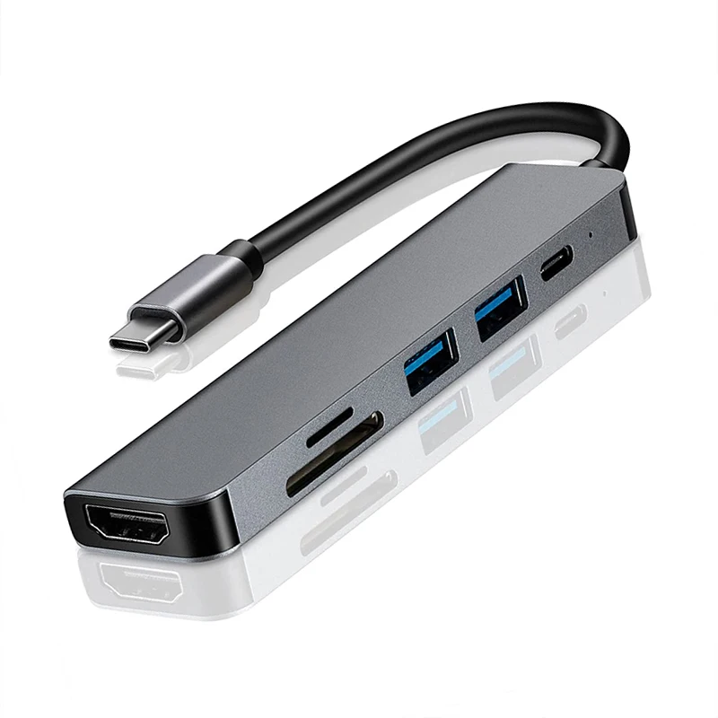 

USB 3.0 Type C Hub 6 IN 1 Multi Splitter Adapter with TF SD Reader Slot for Macbook Pro 13 15 Air PC Computer Accessories
