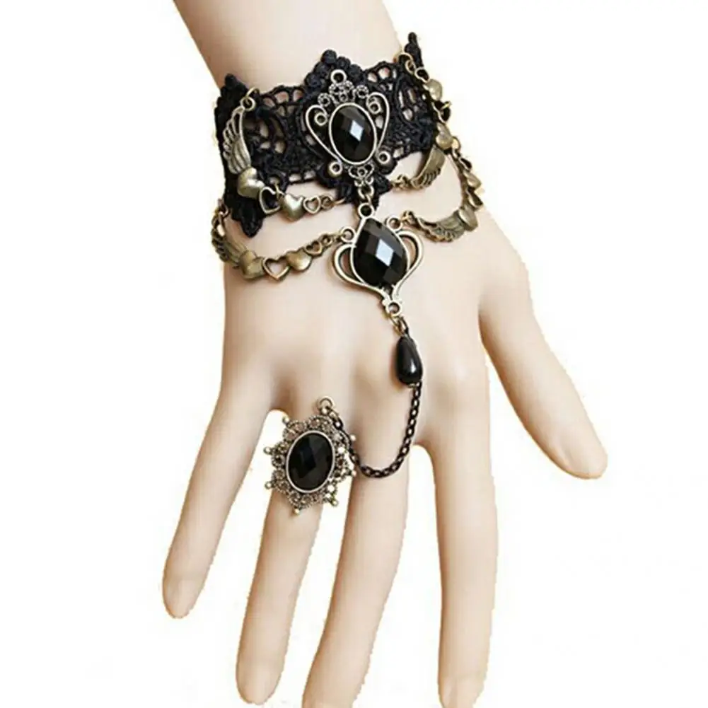 

Unique Choker Necklace Elegant Ring Bracelet Punk Style Lace Collar Necklace Ring Bracelet Extension Chain