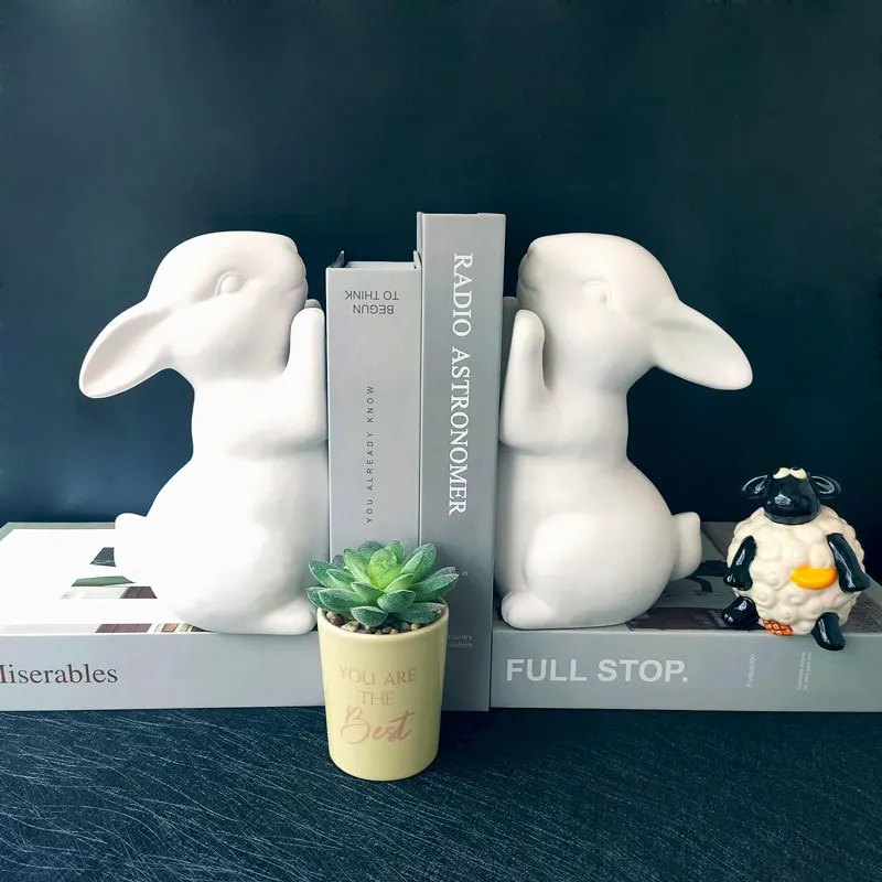 

Simple Natural Cute Decorative Creative Ceramic Rabbit Bookend Fashion Fresh Nordic Ins Style Home Decoration Book Storage