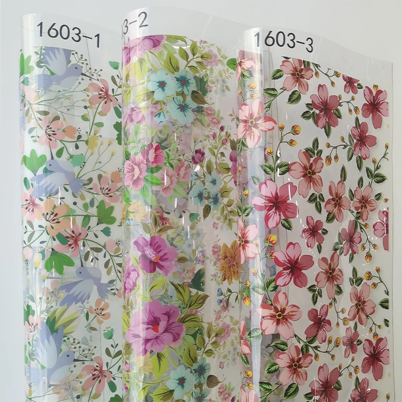 

Flower Theme Transparent PVC Vinyl Fabric Faux Leather Sheets Self Print PU Leather for DIY Handmade Earrrings Hair Bows