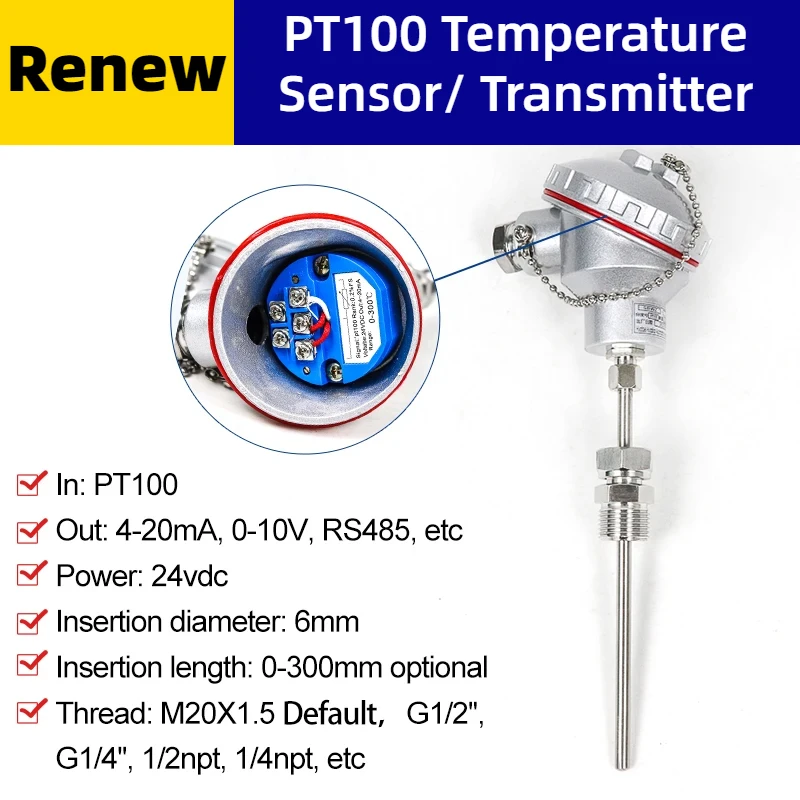 

Бронированная термопара PT100 J, температурный передатчик K-типа M20X1.5, термостойкий TC датчик RTD 4-20 мА 0-5 в RS485