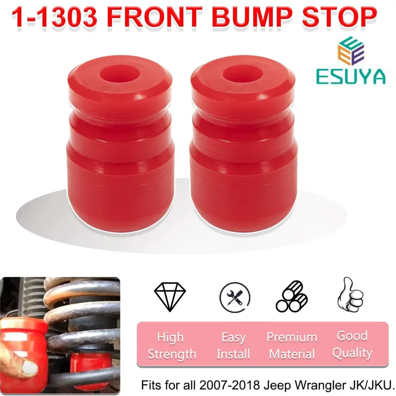 

ESUYA 1-1303 Front Polyethylene Bump Stop Speedbump Compatible with 2007-2018 Jeep Wrangler JK/JKU Sport Sahara Rubicon -Red