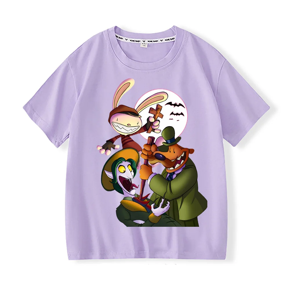 Фото Футболка Sam & Max, повседневная футболка из 100% хлопка для мальчиков и девочек 6-12 лет, футболки для мальчиков, детская футболка с графическим принтом, одежда, футболки, топ №3