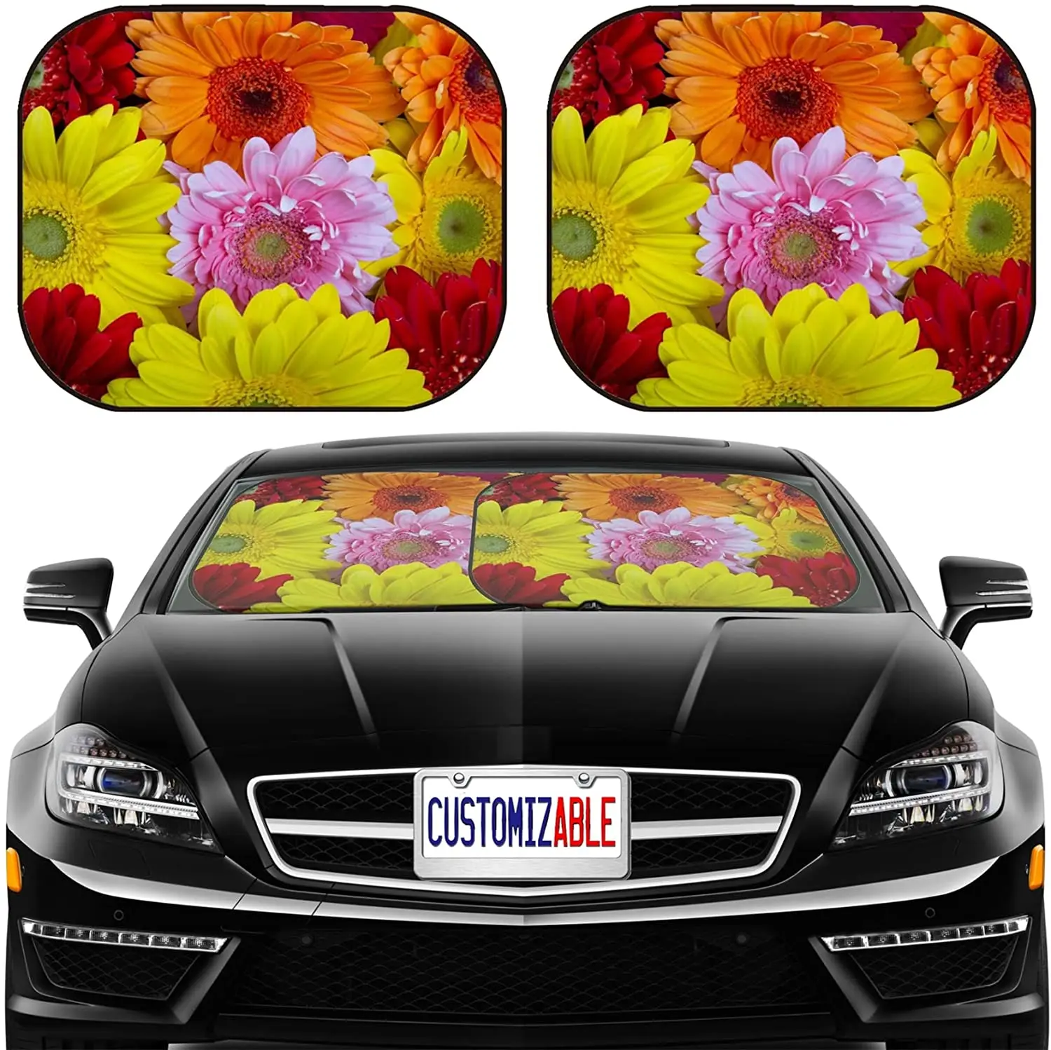 

Car Sun Shade Windshield Sunshade Universal Fit 2 Pack, Block Sun Glare, UV and Heat, Protect Car Interior,