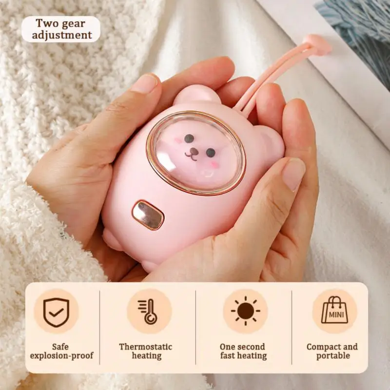 

Hand Warmers Rechargeable Cute Bear Shape Reusable Hand Warmer Built In 2400mAh Battery Fast Heating RGB Light Heating Pad For