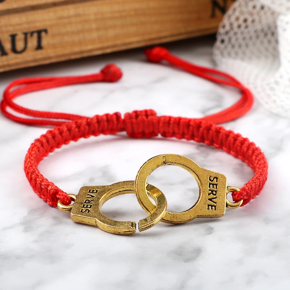 

Браслет-очаровательная пара наручников Ручной Работы Регулируемый Красный Черный веревочный плетеный браслет дружбы Модные ювелирные изделия для женщин и мужчин