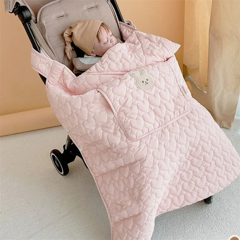 Korean Style Autumn Winter Baby Stroller Blanket Cartoon Thickened Warm Baby Quilt Baby Stroller Sleeping Bag Kids Straps