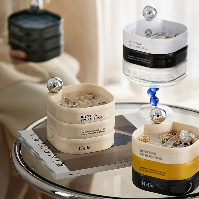 

Home Multi-Layer Rotating Jewelry Box Dressing Desktop Compartment Storage Box Jewelry Earrings Bathroom Organize Accessories
