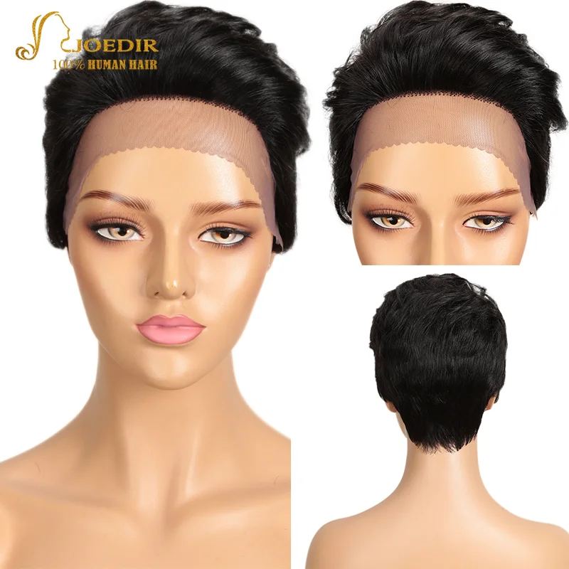 

Joedir Short Pixie Cut Fashion Wigs For Black Women Peruvian Remy Hair Lace Front Human Hair Wigs Natural Color Wig Wavy Wigs