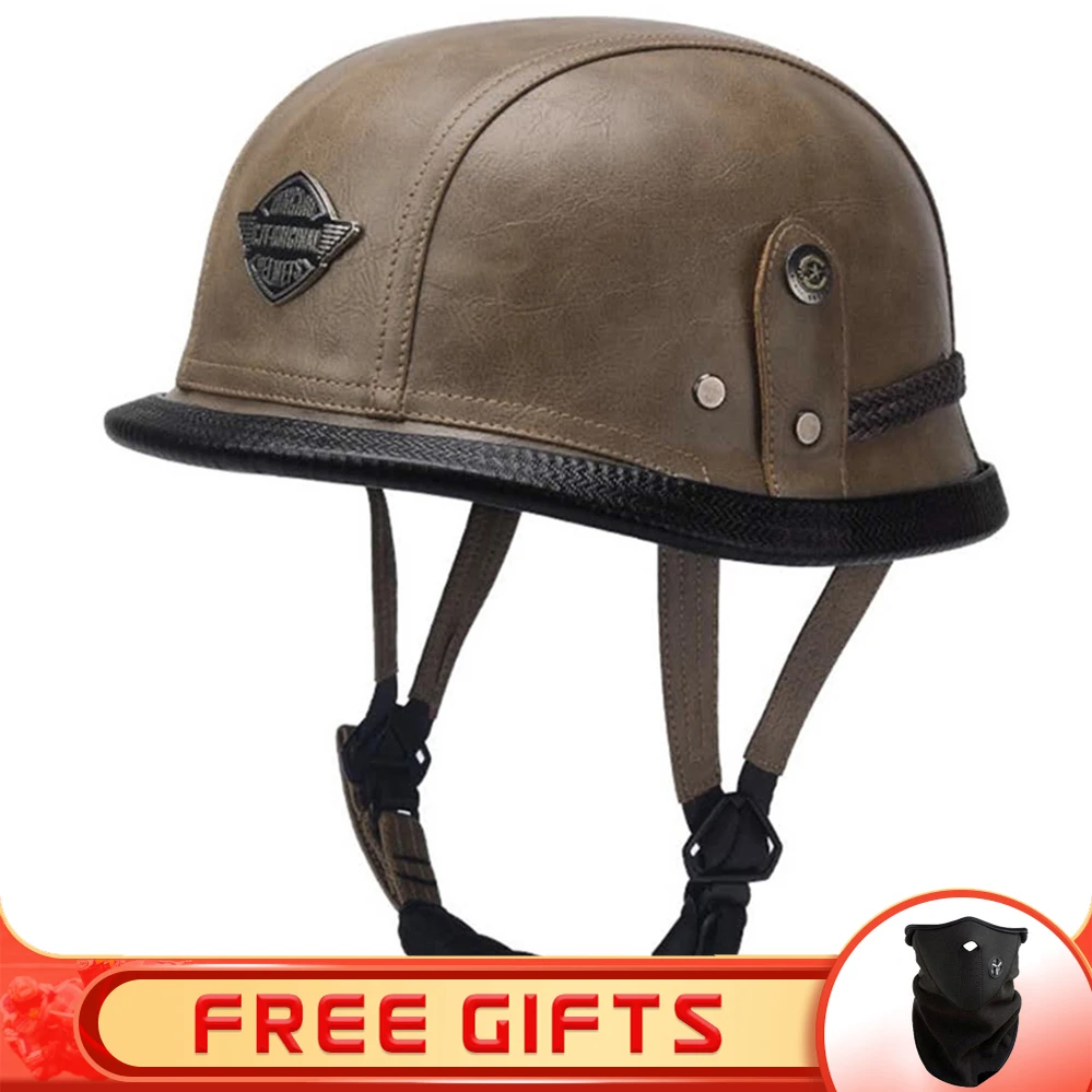 

Шлем мотоциклетный JYT унисекс, винтажный шлем из искусственной кожи, полулицевой, в стиле ретро, для кафе, езды на мотоцикле и скутере