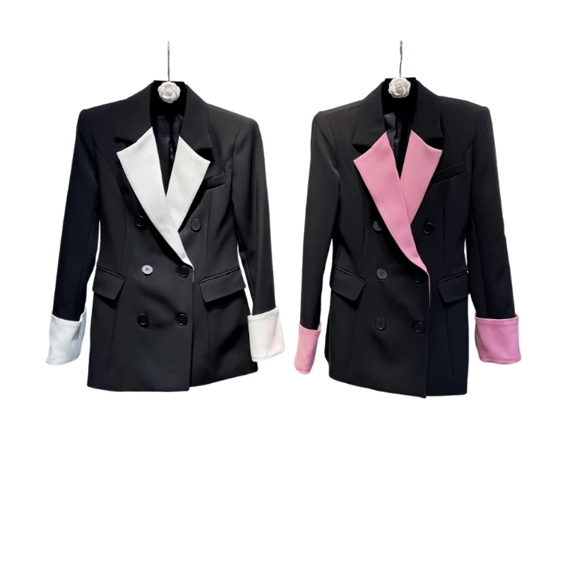 Двубортный дизайн с талией контрастный цвет костюм пальто Abrigo Mujer Elegante Chamarras De 2024