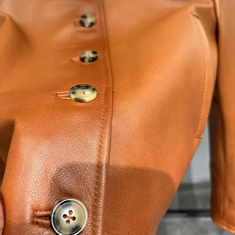 Женская куртка из натуральной овечьей шкуры винтажное пальто оранжевого цвета с