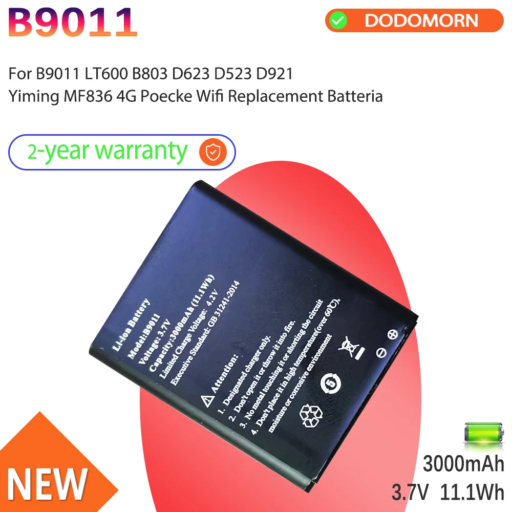 Фото Высококачественный аккумулятор DODOMORN для B9011 LT600 B803 D623 D523 D921 Yiming MF836 4G Poecke Wifi, сменная батарея 3000 мАч №1