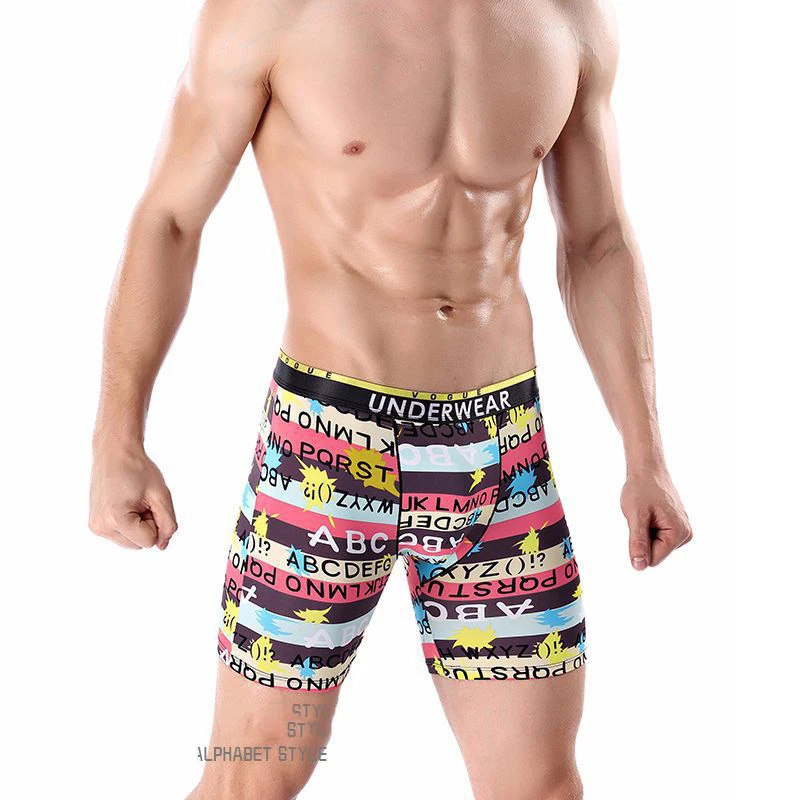 Men's Sports Lengthening Ice Silk Soft Printing Long Boxer Briefs Running Plus Size Men's Boxer Shorts Sports Fitness Underwear