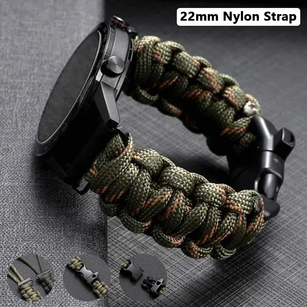 22mm Adjustable Braided Nylon Strap for Samsung Galaxy Watch3 45mm Watch 46mm Gear S3 Bracelet Outdoor Paracord Sport Watch Band