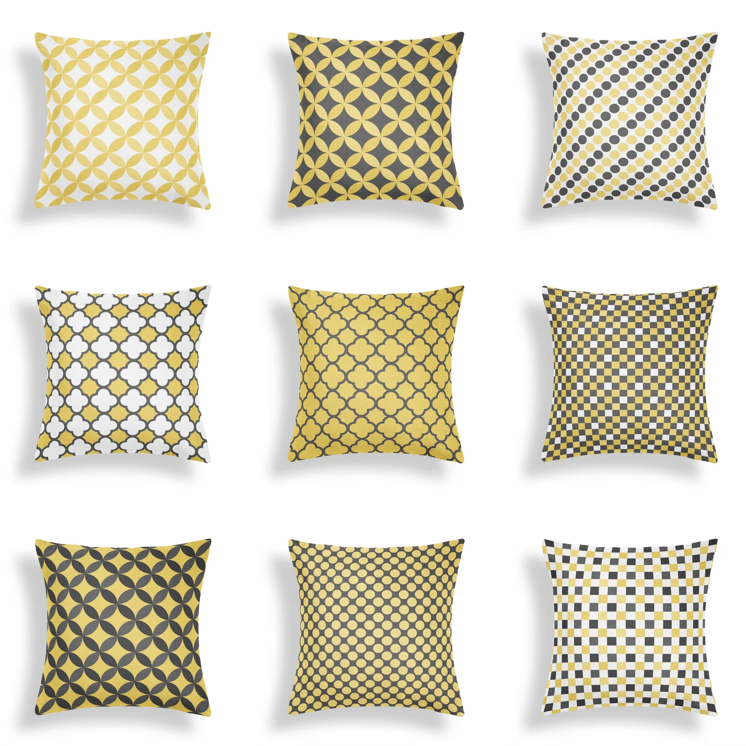 

Mustard and Grey Geometric Cushion Cover 45x45 Polyester Decorative Sofa Cushions Throw Pillow Home Decor Pillowcases