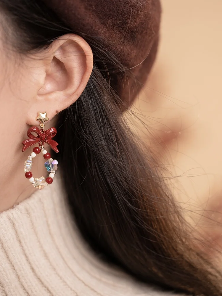 Ipink милые осенние и зимние серьги с красным бантом в виде персикового сердца