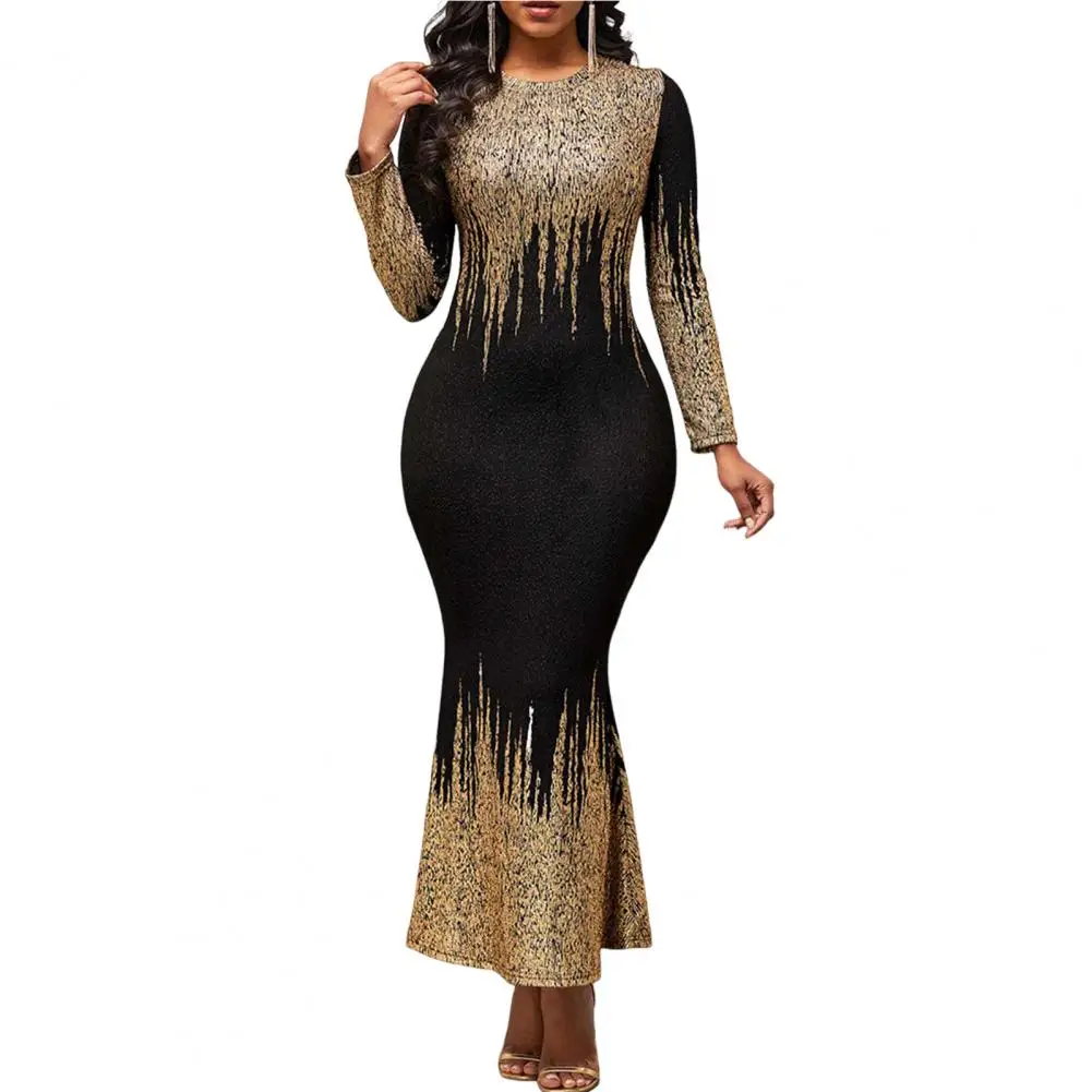 

Super Soft Stylish Fish Tail Hip Wrap Dress Temperament Bodycon Dress O-Neck for Gathering