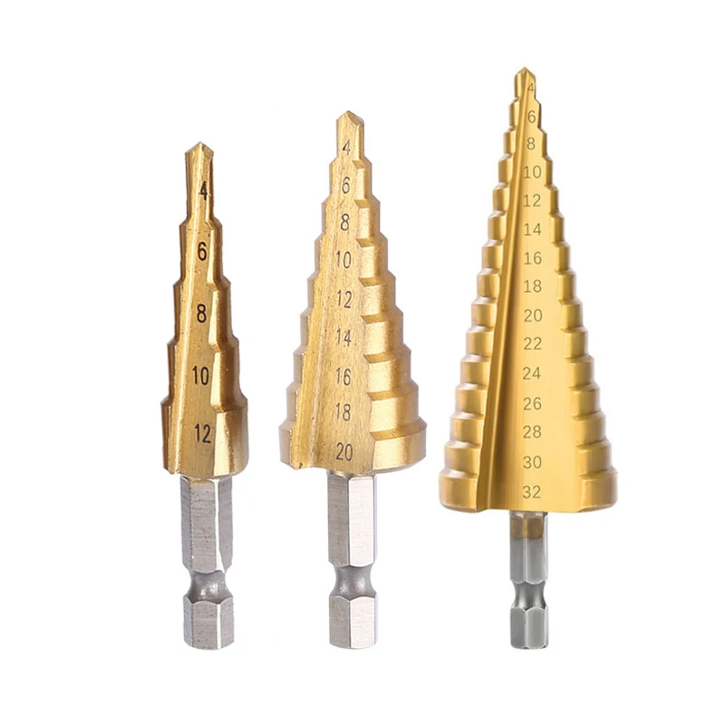 

3-12mm 4-12mm 4-20mm HSS Straight Groove Step Drill Bit Set Titanium Coated Wood Metal Hole Cutter Core Drill Bit Set