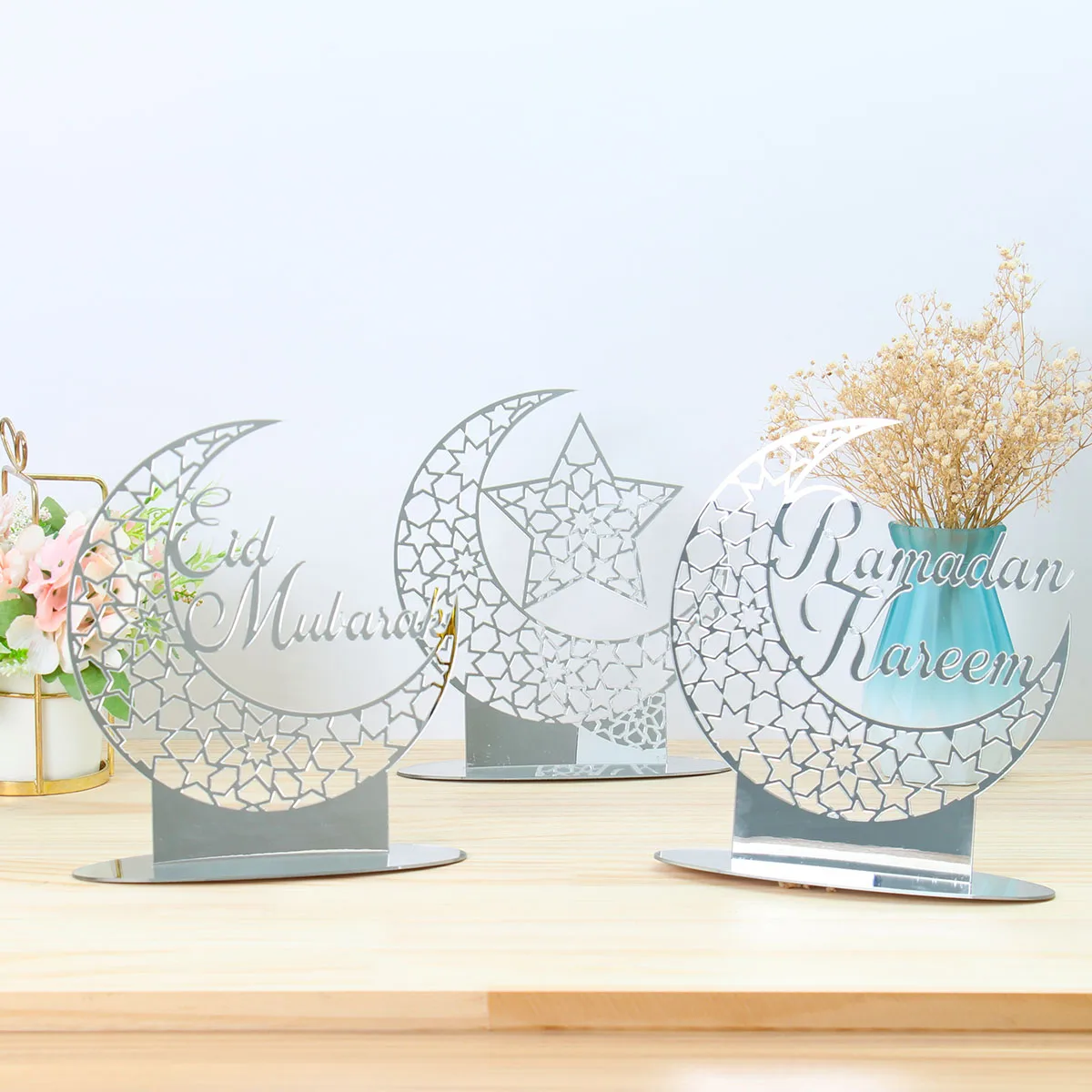 

EID Mubarak Acrylic Ornament Ramadan Decoration For Home Islamic Muslim Party Golden Moon Decor EID Gifts Abaya AL Adha Kareem