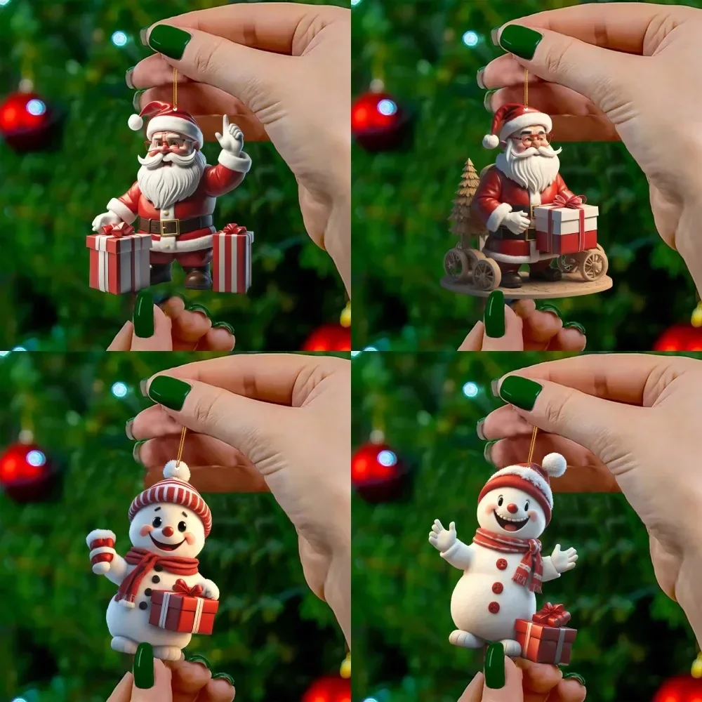 Рождественские плоские акриловые подвески с мультяшным автомобилем