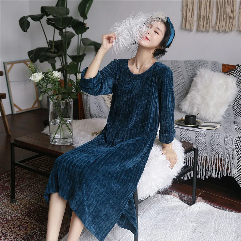 Knitting Warm Winter Pullover Long Nightgowns 2021 High-quality Thick Casual Sash Loose Homewear Outerwear Sleepshirts Dressing