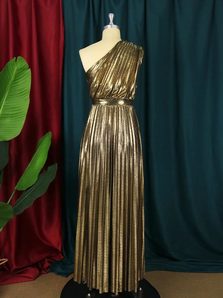 Plus Size Evening Dress Ruched Sleeveless One Shoulder Clothing Luxury Long Robe 2023 Summer Women Trendy Elegant Party Dress