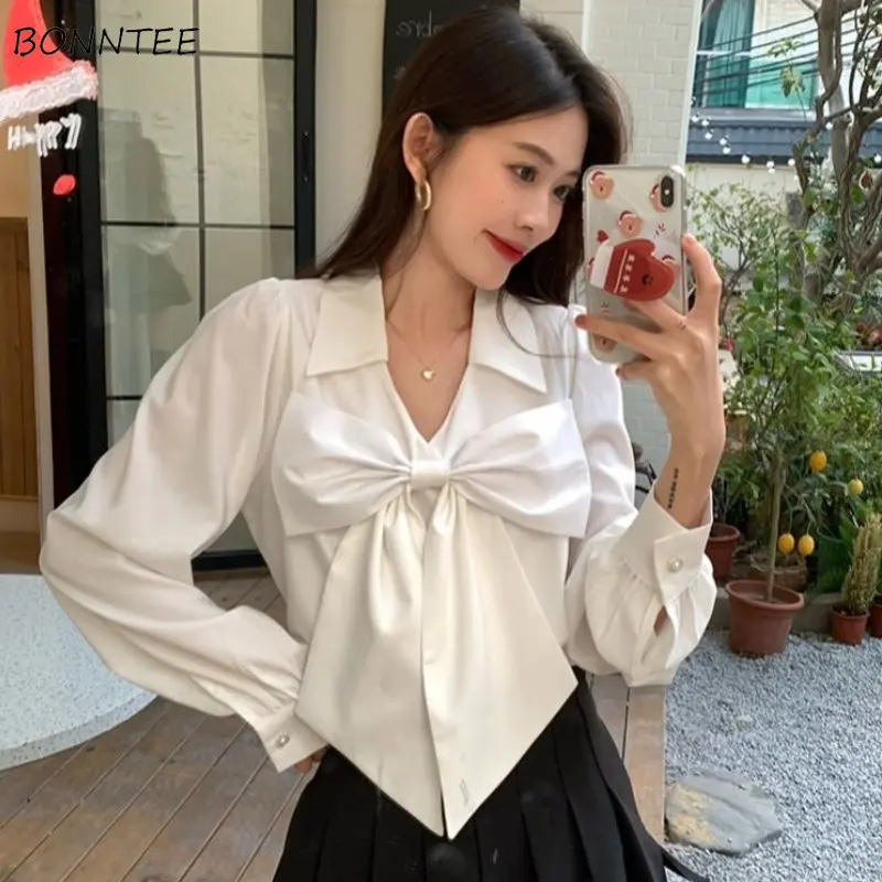 

Sweet Shirts Women White Girlish Designer Temper Korean Style Fashion Clothes S-3XL Camisas Modern Kawaii Pure Preppy Hipsters