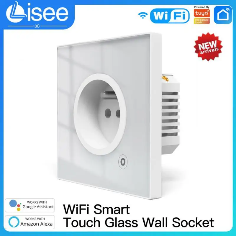 

Work With Alexa Google Home Voice Control Touch Plug Outlet Smart Wall Socket With Power Monitor Glass Panel Smart Home Wifi
