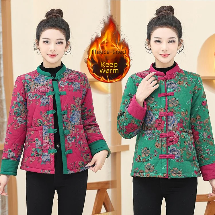 Женская хлопковая куртка в этническом стиле Элегантная укороченная винтажном