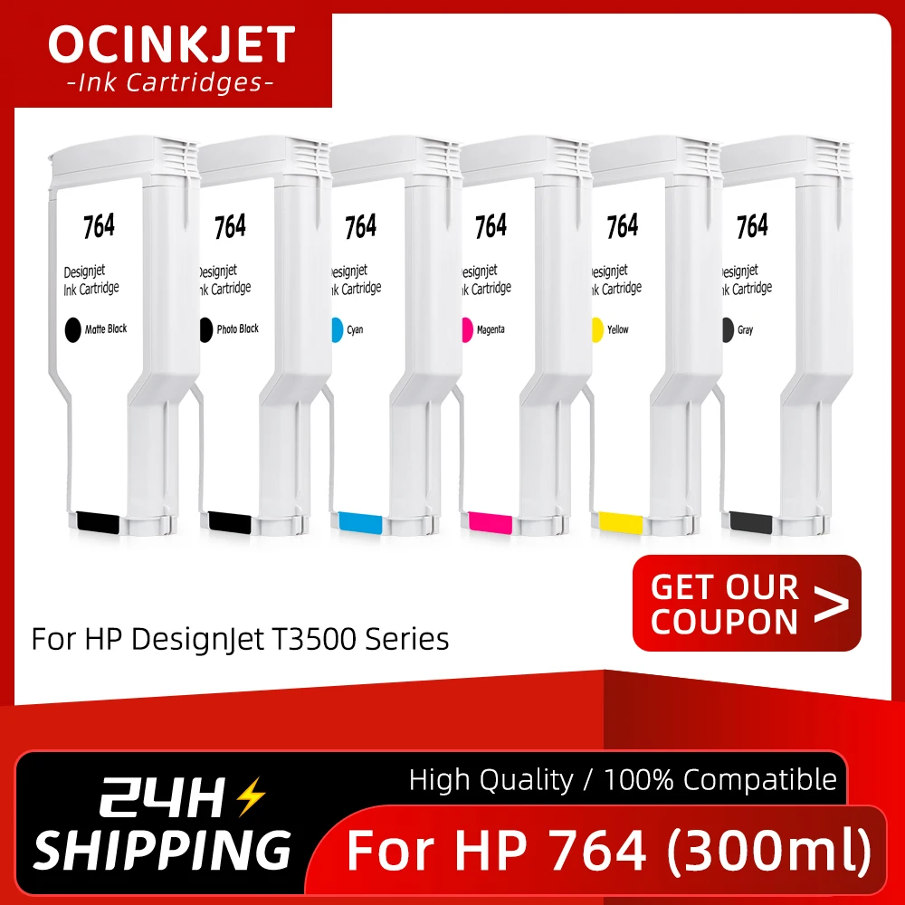 Для HP 764 картридж 300 мл с полным чернилом HP764 для принтера Designjet T3500 C1Q13A C1Q14A C1Q15A C1Q16A