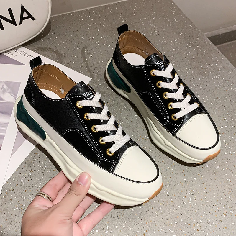 

Autumn Winter Women's Board Vulcanize Shoes Women Leather Korean Thick Bottom Leisure Sneakers White Shoes