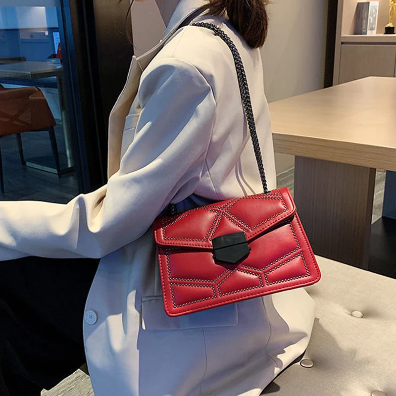 Women's Retro Rivet Chain Small Crossbody Square Bags for Women Shoulder Messenger Bag Luxury Handbag Sac сумка  الحقيبة женский