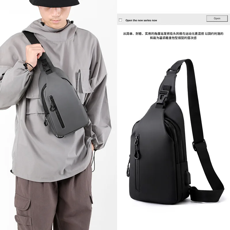 Large Capacity Men Sports Chest Bag USB Charging Chest Bag One Shoulder Casual Messenger Bag