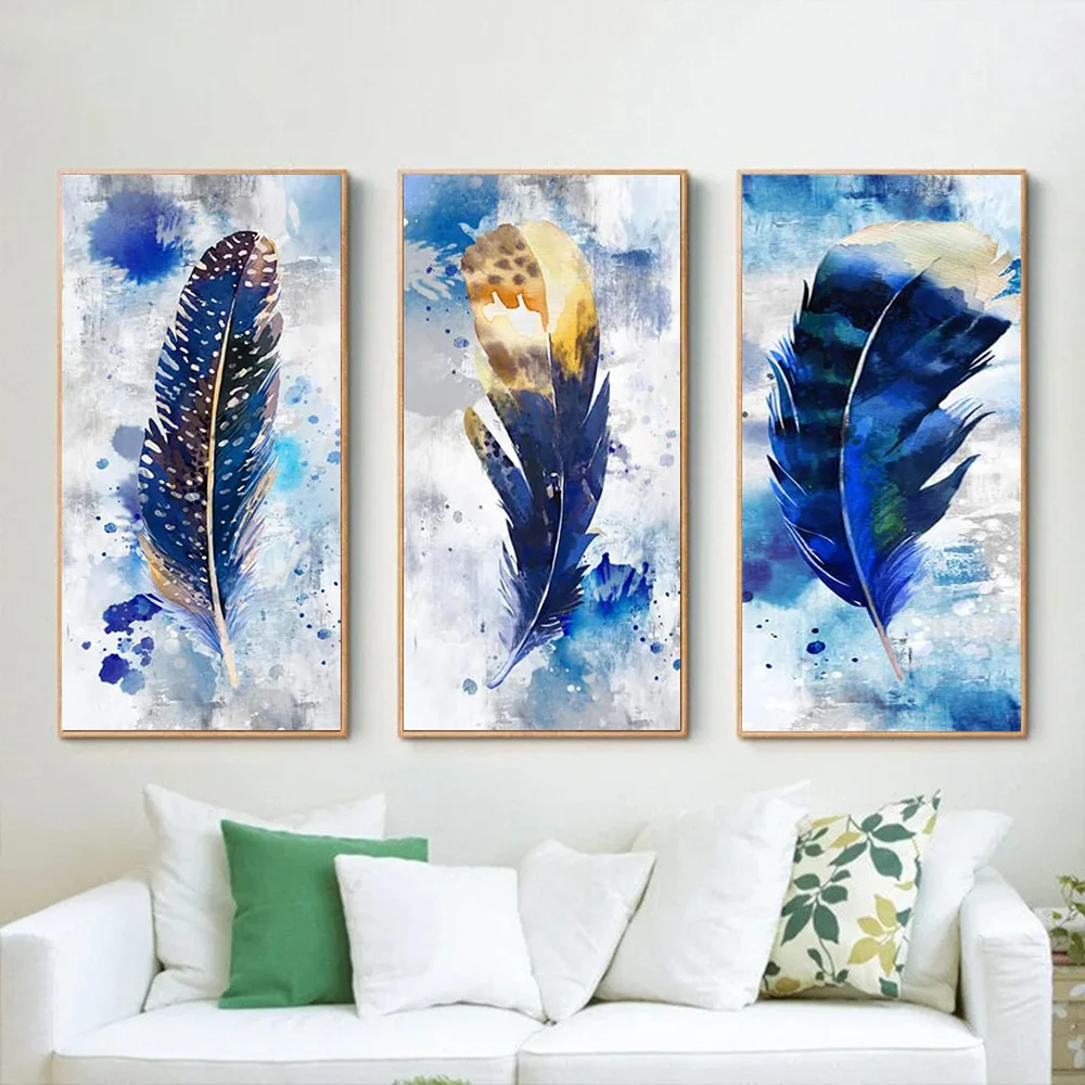 

Алмазная 5d картина Huacan с перьями, фантазийный домашний декор, квадратная круглая мозаика с вышивкой, голубая декоративная наклейка на стену