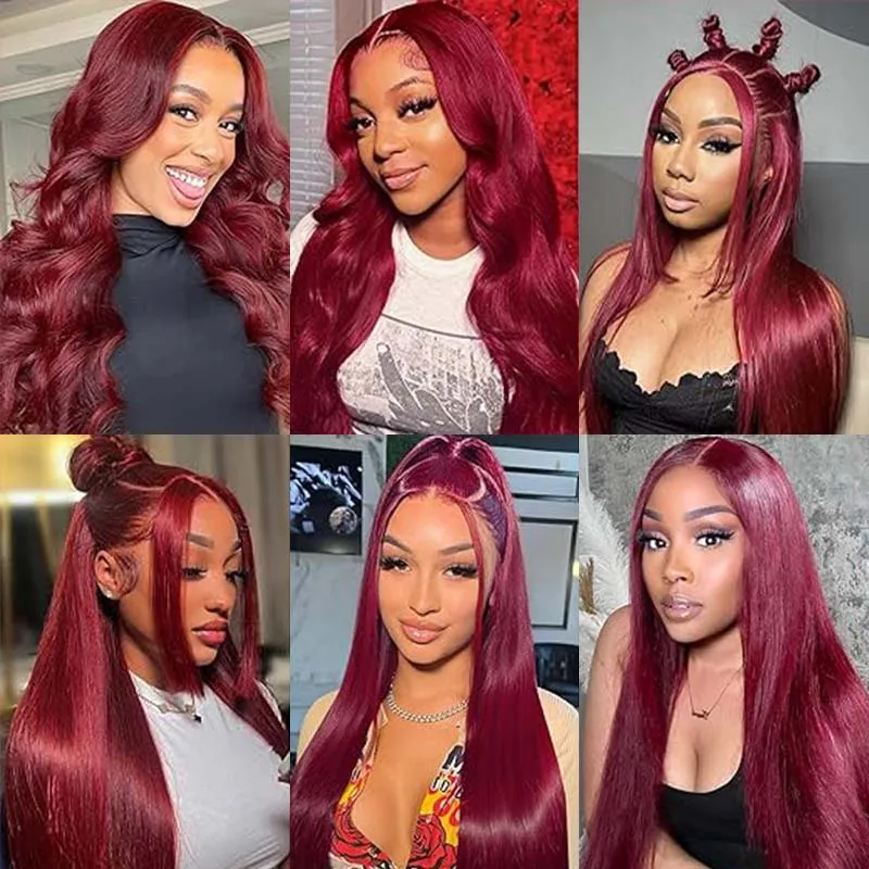 22 дюйма 99j бордовый цвет 13x4 прозрачные кружевные передние парики прямые